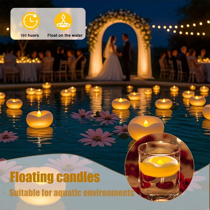 Eynshoo 12 Pack Floating Candles,3-Inch Waterproof LED Tea Lights–Realistic Flickering Flame,160-Hour Battery, Flameless&Safe, Auto On/Off for Centerpieces,Pool, Weddings,Halloween, Parties - Image 3